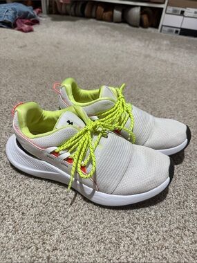 Under Armour White Sneakers with Neon Yellow and Pink Accents